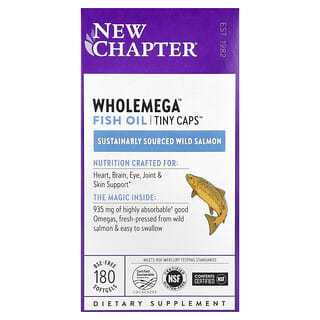 New Chapter, Olej rybny Wholemega, małe kapsułki, 180 kapsułek miękkich