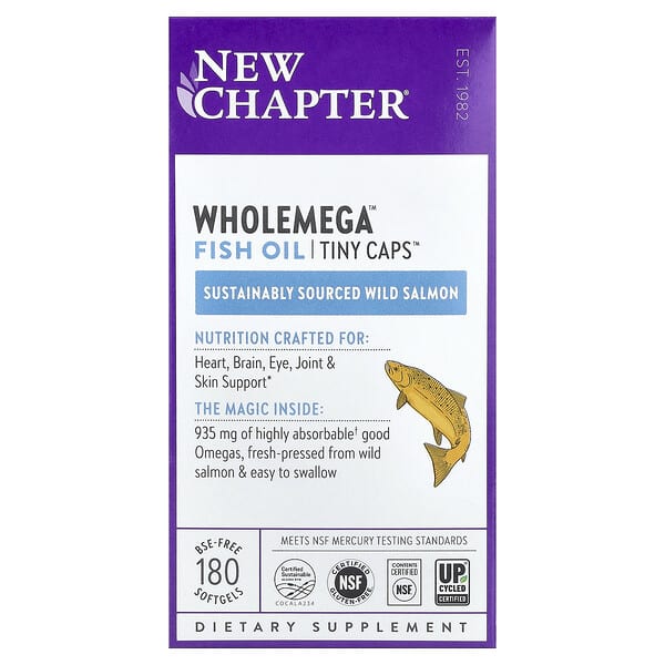 New Chapter, Wholemega™ 피쉬 오일, Tiny Caps™, BSE 무함유 소프트젤 180정