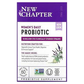 New Chapter, Probiotiques quotidiens pour femmes, 10 milliards d'UFC, 60 capsules vegan