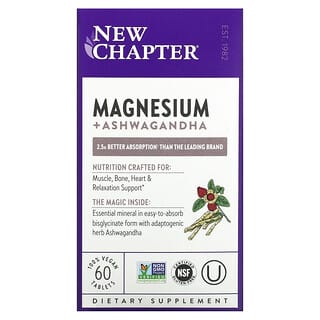 New Chapter, マグネシウム＋アシュワガンダ、ヴィーガンタブレット60粒