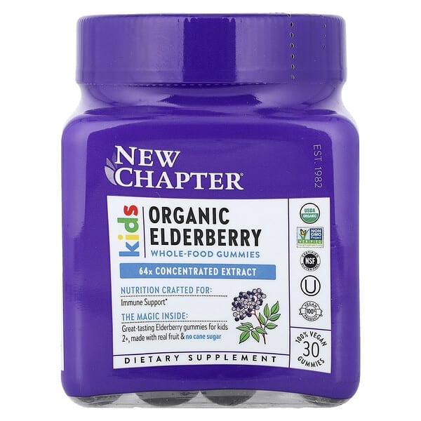New Chapter Kids, Organic Elderberry Whole-Food Gummies, Ages 2+, 30 Vegan Gummies