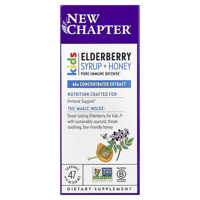 New Chapter, Kids, Elderberry Syrup + Honey, Ages 2+, 4 fl oz (118 ml)