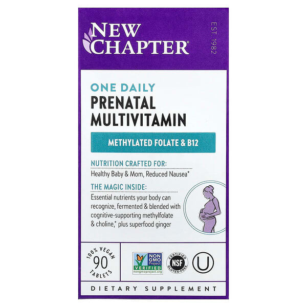 New Chapter, Suplemento multivitamínico prenatal de una ingesta diaria, 90 comprimidos vegetales