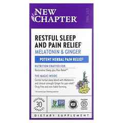 New Chapter, Успокаивающий сон и обезболивающее, мелатонин и имбирь, 30 вегетарианских капсул