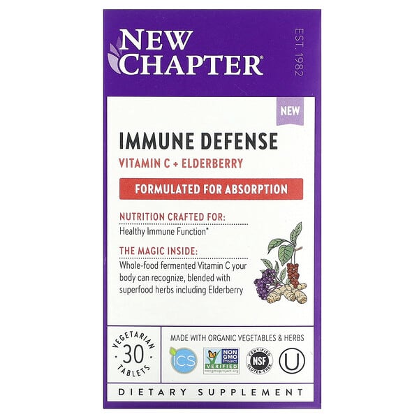 New Chapter, Defensa inmunitaria, Vitamina C y saúco`` 30 comprimidos vegetales