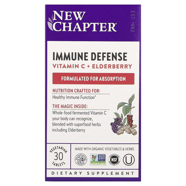 Immune Defense, Vitamin C + Elderberry, 30 Vegetarian Tablets