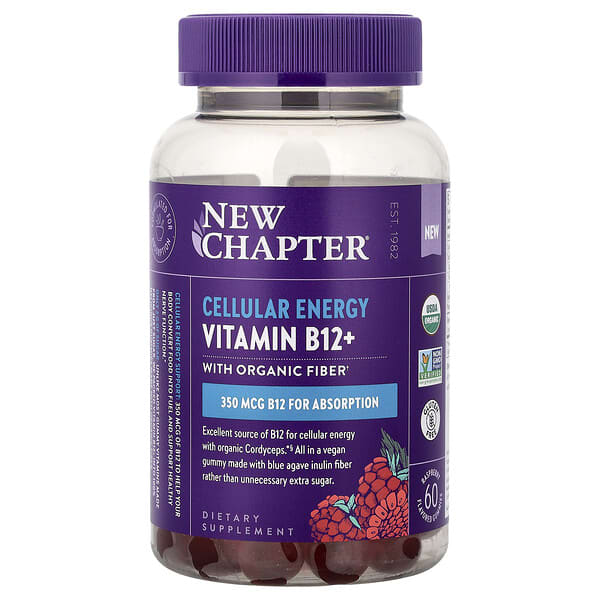Cellular Energy Vitamin B12+ With Organic Fiber Gummies, Raspberry, 60 Flavored Gummies