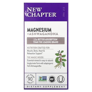 New Chapter, Magnesium + Ashwagandha , 90 Vegan Tablets