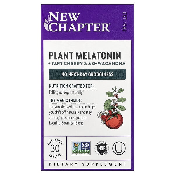 New Chapter, Plant Melatonin + Tart Cherry & Ashwagandha, 30 Vegan Tablets — product photo 1