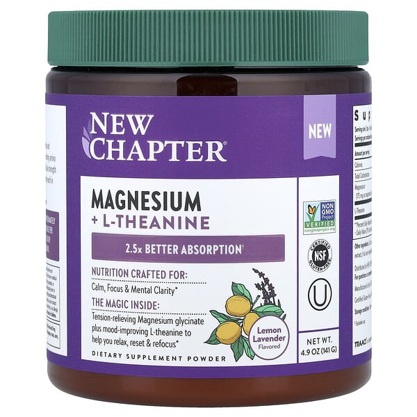 New Chapter, Magnesium + L-Theanine Powder, Lemon Lavender, 4.9 oz (141 g) — product photo 1
