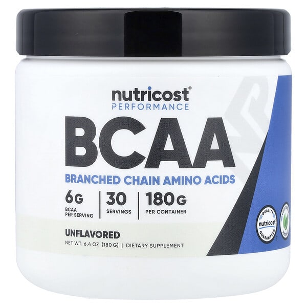 Nutricost, 운동 능력, BCAA, 무맛, 180g(6.3oz)