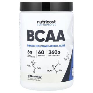 Nutricost, Desempeño, BCAA, Sin sabor`` 360 g (12,9 oz)