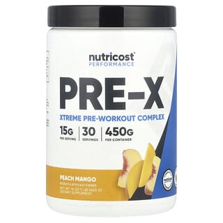 Nutricost, 表現提升，PRE-X，Xtreme 鍛煉前復合物，桃子芒果味，1 磅（450 克）