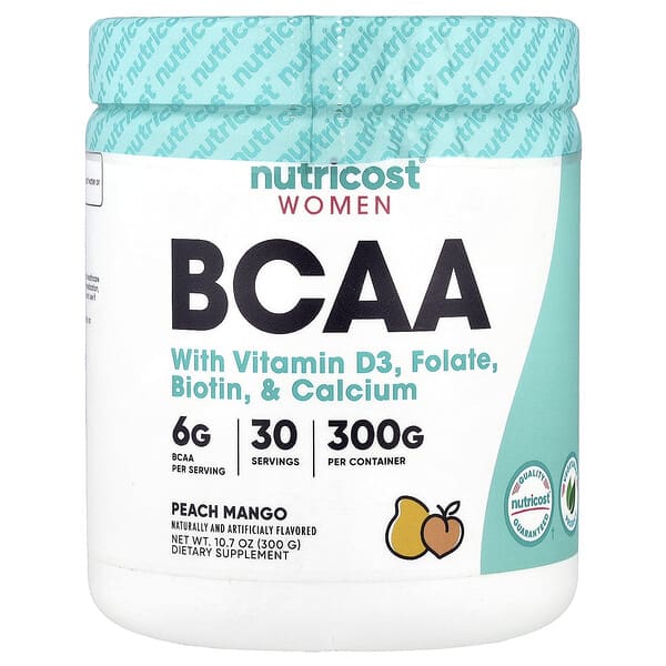 Women, BCAA With Vitamin D3, Folate, Biotin, & Calcium, Peach Mango, 10.7 oz (300 g)