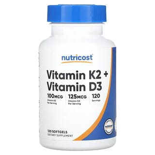Nutricost, Vitamin K2 + Vitamin D3, 120 Weichkapseln