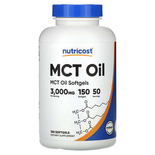 Nutricost‏, "שמן MCT‏, 3,000 מ""ג, 150 כמוסות רכות (1,000 מ""ג לכל כמוסה רכה)"