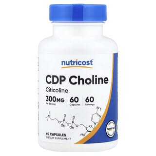 Nutricost, CDP Choline, цитиколин, 300 мг, 60 капсул
