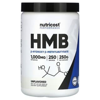 Nutricost, Alto rendimiento, HMB, sin sabor, 250 g (8,9 oz)