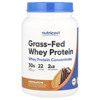 Nutricost, Concentrado de proteína de suero de leche proveniente de animales alimentados con pasturas, PB de chocolate, 907 g (2 lb)