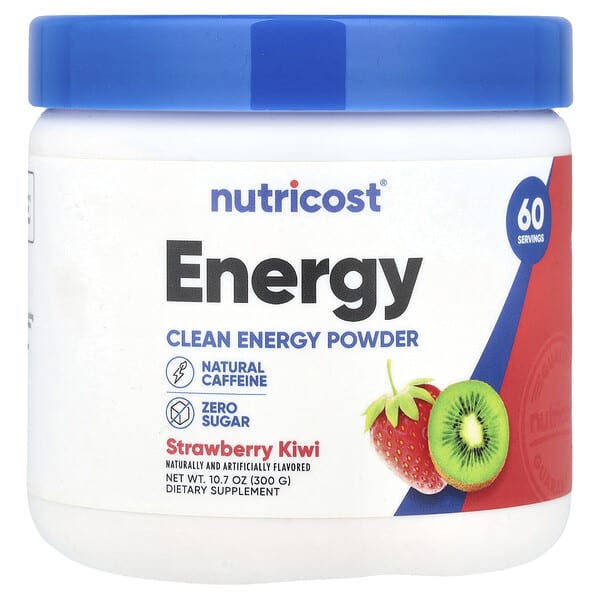 Nutricost Energy, Clean Energy Powder, Strawberry Kiwi, 10.7 oz (300 g)