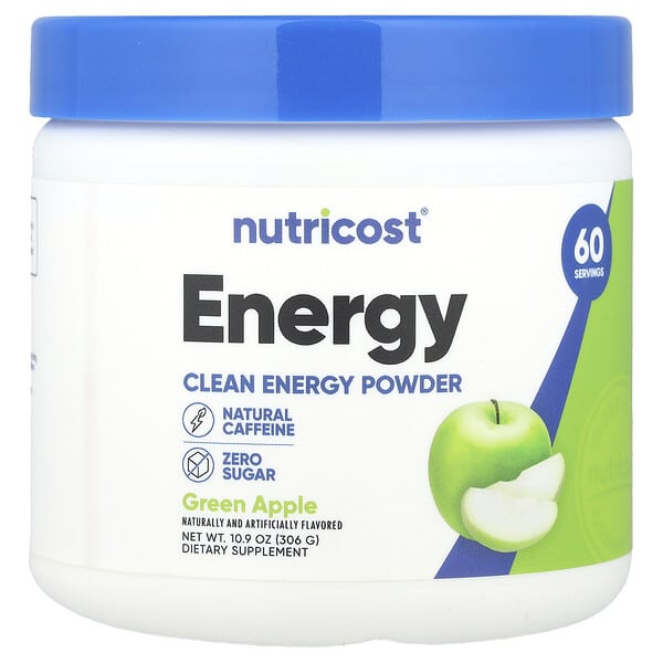 Nutricost Energy, Clean Energy Powder, Green Apple, 10.9 oz (306 g)