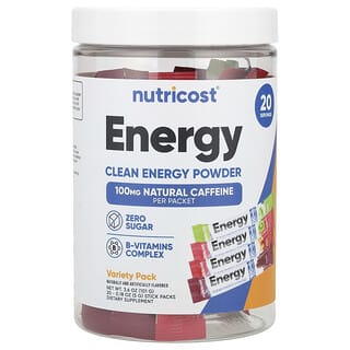 Nutricost‏, Energy, אבקת אנרגיה נקייה, מארז מגוון, 20 שקיקים, 5 גרם (0.18 אונקיות) ליחידה