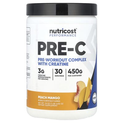 Nutricost, Performance Boost, Pre-C, Creatine Pre-Workout Complex, Peach Mango Flavor, 1 lb (450 g)