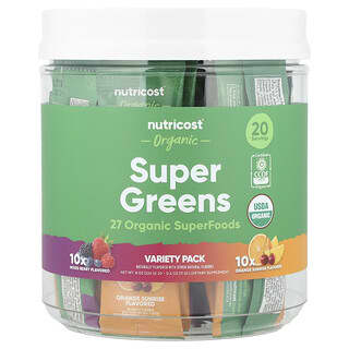 Nutricost, Superverduras orgánicas, Paquete variado, 20 sobres, 11 g (0,4 oz) cada uno