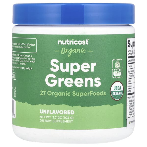 Nutricost Organic Super Greens, Unflavored, 3.7 oz (103 g)