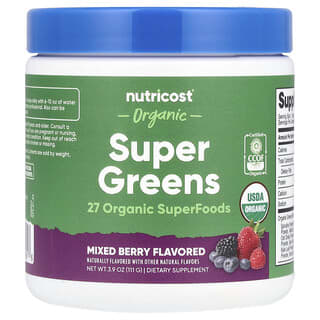 Nutricost, Organic Super Greens, Bio-Supergemüse, gemischte Beeren, 111 g (3,9 oz.)