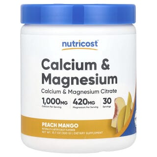 Nutricost, Calcio y magnesio, Melocotón y mango, 300 g (10,7 oz)