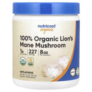 Nutricost, 100% Organic Lion's Mane Mushroom, 100% Bio-Löwenmähne-Pilz, geschmacksneutral, 227 g (8,1 oz.)