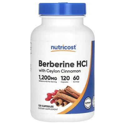Nutricost, Berberine HCl & Ceylon Cinnamon, 1200 mg, 120 Capsules (600 mg per capsule)