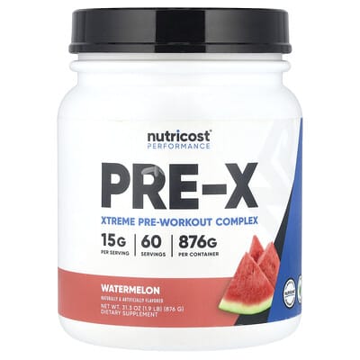 Nutricost, 表現，PRE-X，Xtreme 訓練前複合物，西瓜味，1.9 磅（876 克）
