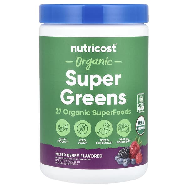 Organic Super Greens, Mixed Berry, 11.8 oz (330 g)