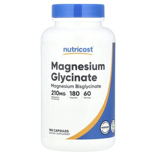 Nutricost, Glicinato de magnesio, 210 mg, 180 cápsulas (70 mg por cápsula)