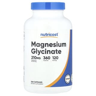 Nutricost, Glicinato de magnesio, 210 mg, 360 cápsulas (70 mg por cápsula)