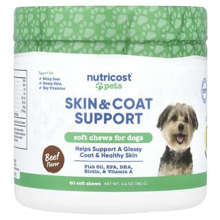 Nutricost, Pets, Skin & Coat Support, For Dogs, Beef, 60 Soft Chews, 6.4 oz (180 g)