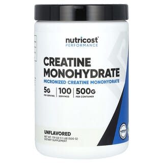 Nutricost, Performance, Monohidrato de creatina, Sin sabor, 500 g (1,1 lb)