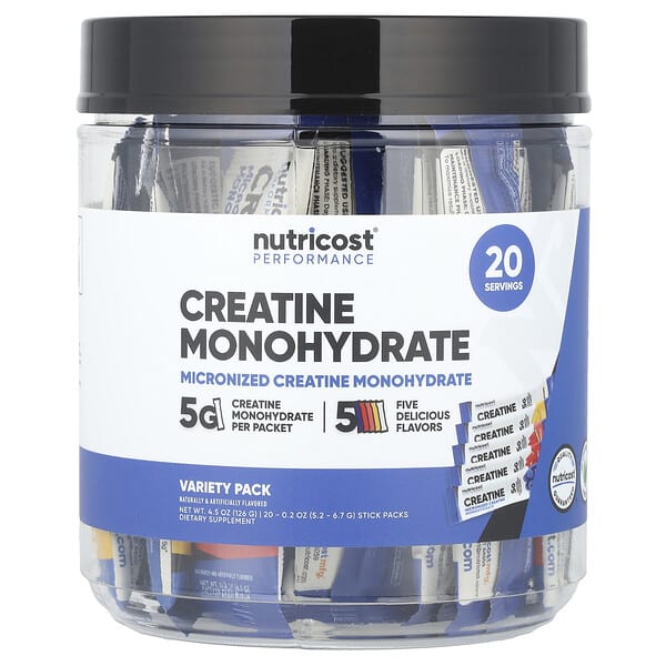 Nutricost Performance, Creatine Monohydrate, Variety Pack, 20 Stick Packs, 0.2 oz (5.2- 6.7 g) Each