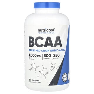 Nutricost, BCAA, 1,000mg, 캡슐 500정(캡슐 1정당 500mg)