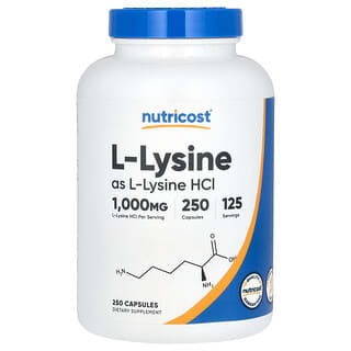 Nutricost, L-Lysine, 1,000 mg, 250 Capsules (500 mg per Capsule)