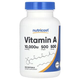 Nutricost, ビタミンA、10,000 IU、ソフトジェル500粒
