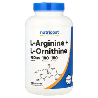 Nutricost, L-Arginine + L-Ornithine, 750 mg, 180 कैप्सूल