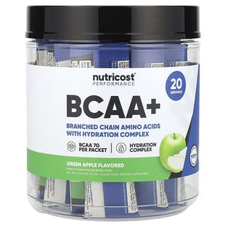 Nutricost, Performance, BCAA+, зелене яблуко, 20 пакетиків по 13 г (0,5 унції)