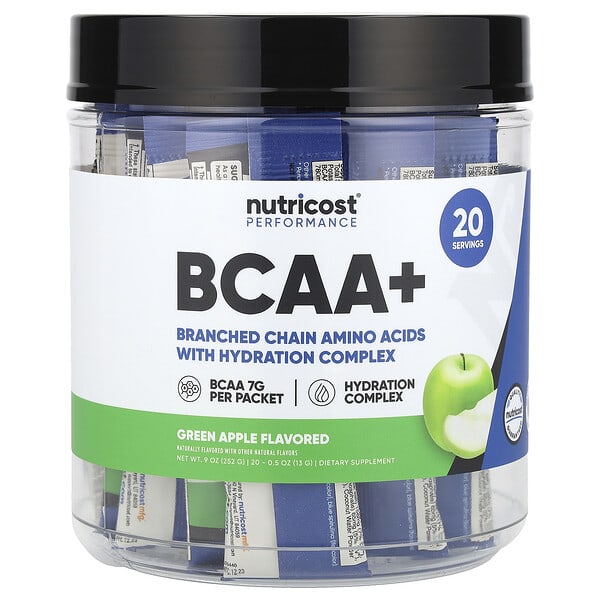 Performance, BCAA+, Green Apple, 20 Packets, 0.5 oz (13 g) Each