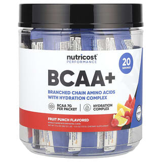 Nutricost, 퍼포먼스, BCAA+, 과일 펀치, 20팩, 각 13g(0.5oz)