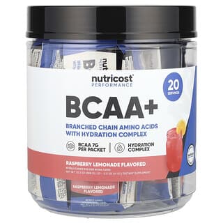 Nutricost, 운동 능력, BCAA+, 라즈베리 레모네이드, 20팩, 개당 14g(0.5oz)