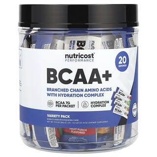 Nutricost, Rendimiento, BCAA+, Paquete variado, 20 sobres, 13-14 g (0,5 oz) cada uno