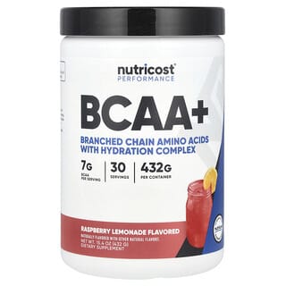 Nutricost, 운동 능력, BCAA+, 라즈베리 레모네이드, 432g(15.4oz)